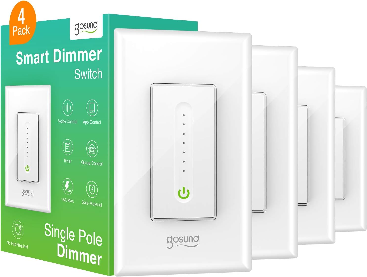 Gosund Smart Dimmer Switch, Smart WiFi Light Switch Dimmable Works with Alexa, Google Home, Remote Control & Timer, Fan Speed Control, Single-Pole,Neutral Wire Required, No Hub Required(4 Pack)