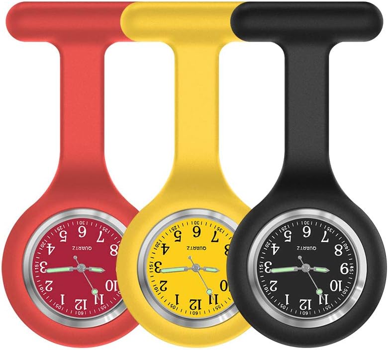 Nurse Watch,Nurse Fob Watch,Nursing Watch,Clip Watch,Lapel Watch,Nurse Fob Watch with Second Hand,Clip on Nursing Watch-Red Yellow Black