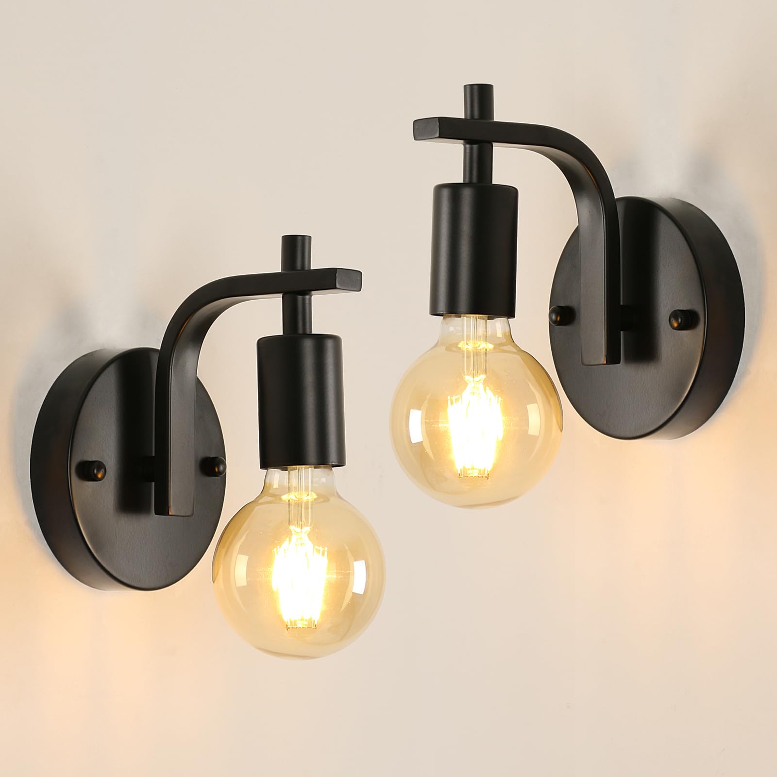 Pheashine 2 Pack Industrial Wall Lights Indoor Black Wall Lamps, Vintage E27 Metal Wall Sconces Lights for Bedroom, Living Room, Kitchen, Hallway, Restaurant, Bar (Not Include Bulb)
