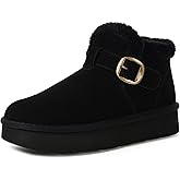 Hsyooes Womens Snow Boots Genuine Suede Leather Mini Boots Anti-Slip Outdoor Winter Ankle Booties Water Resistant Warm Faux Fur Lining