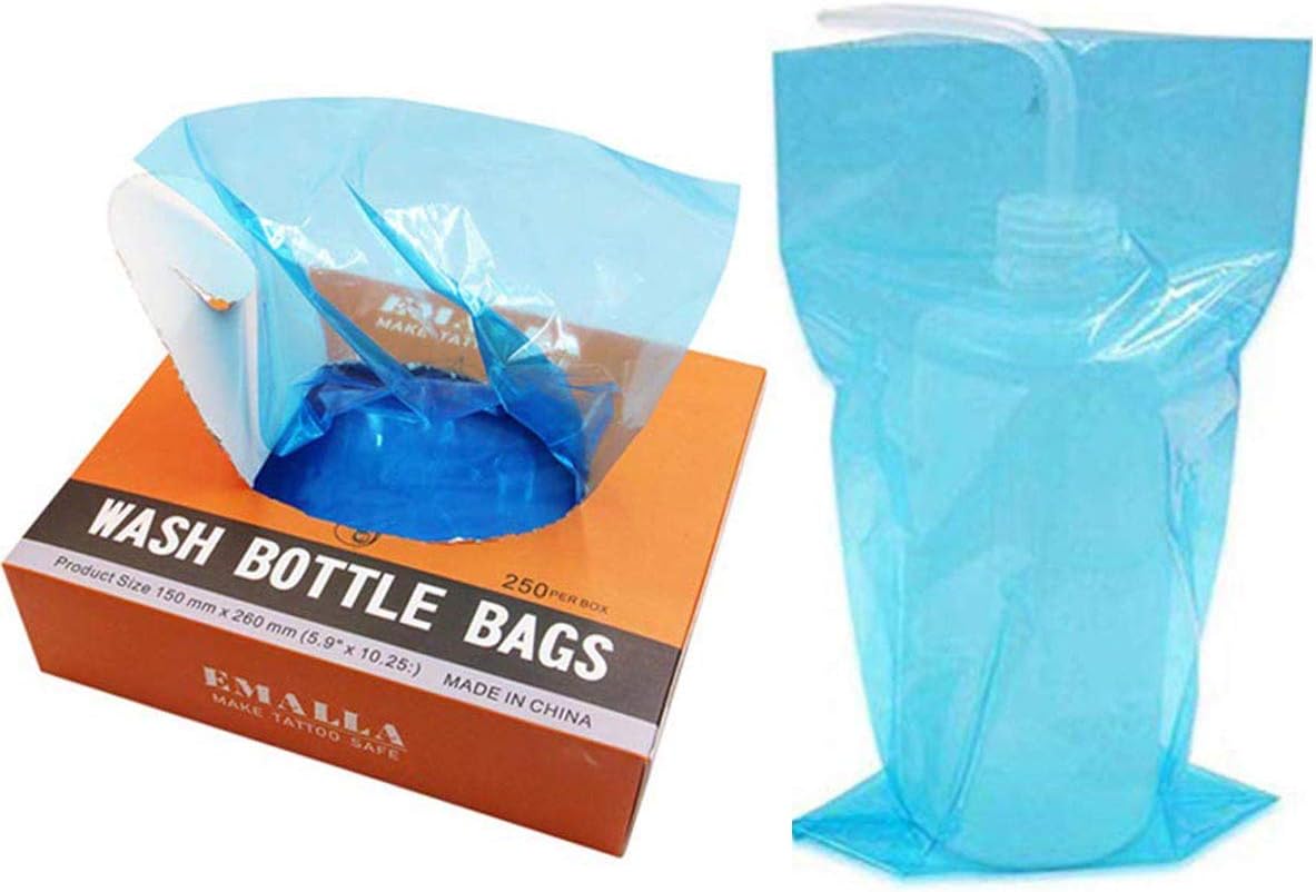 Jconly Tattoo Bottle Covers - 250Pcs Disposable Tattoo Wash Bottle Bags for Squeeze Bottle Professional Tattoo Bottle Sleeves Barrier for Tattoo Bottles, Tattoo Supplies