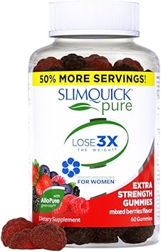 Slimquick Pure Extra Strength Gummies, appetite suppressant, dietary supplement, 60 Count- Lose 3x the weight (Packaging May Vary)