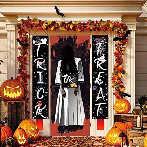 KOMIWOO Halloween Banner Decoration - Trick or Treat Banner Hanging Porch Sign for Front Door Porch Garden