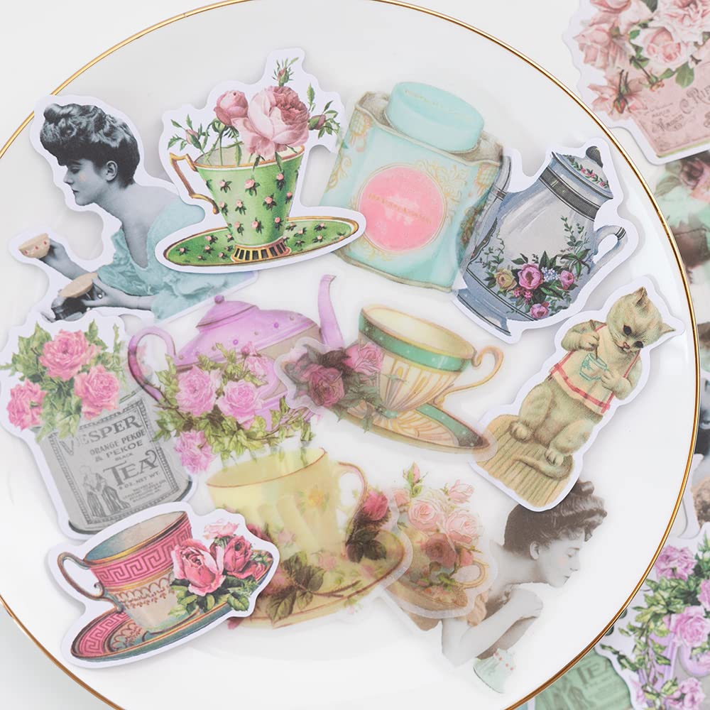Alideco 80Pcs Retro Scrapbook Stickers Set Vintage People Scrapbook Paper Kawaii Victoria Afternoon Tea Stickers Journaling Assorted Phone Adult