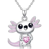 Dorunmo Axolotl Necklace 925 Sterling Silver Axolotl Birthstone Pendant Cute Animal Axolotl Jewelry Gifts for Women