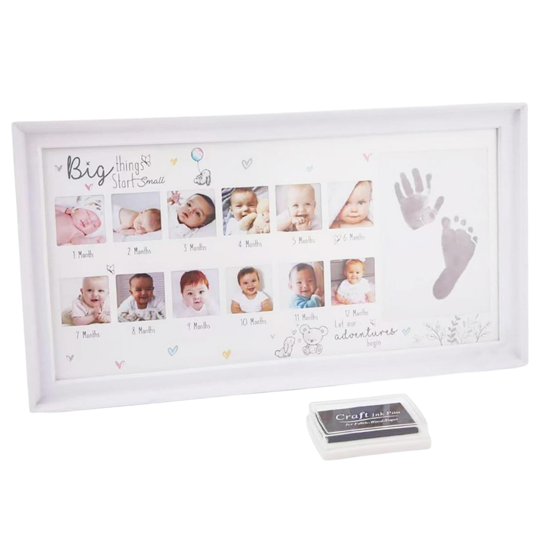 12 Month Photo Frame Baby Keepsake Hand Print and Foot Print White with Ink Pad 5990
