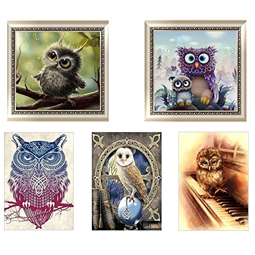 Chige DIY 5D Diamond Painting Kit, Cross Stitch Craft Kits Rhinestone Embroidery Wall Stickers Pasted Picture Drawing for Living Room Craft Home Wall Decor (Owl)
