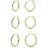 3 Pairs 925 Sterling Silver Hoop Earrings | Small White Gold Plated Hoop Earrings for Women (13mm,15mm,20mm,25mm,30mm,40mm,50mm,60mm)