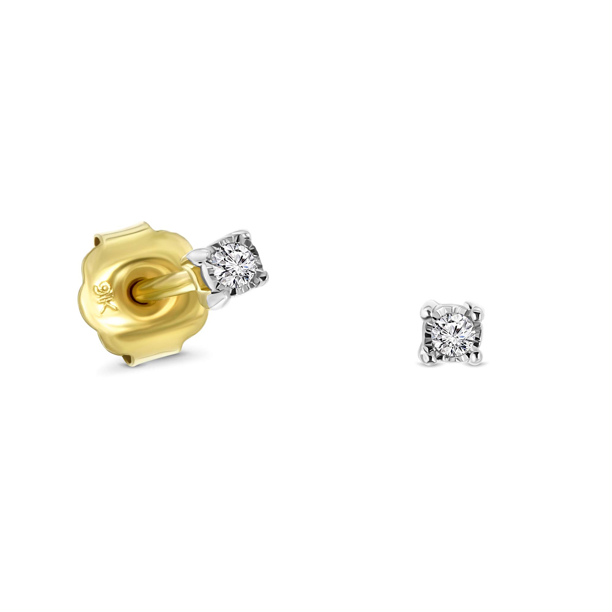 Miore 4 prong stud earrings in 9 kt 375 yellow gold with brilliant cut diamonds 0.02 ct