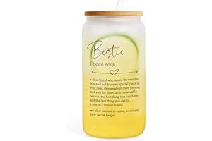 FRERDUI Bestie Birthday Gifts for Women her - Friends Female Funny Unique Best Friendship BFF Work Bestie Gifts, Can Glass Cup Coffee Wine Water Bottle Present with Glass Straw & Lid for Christmas - 16oz