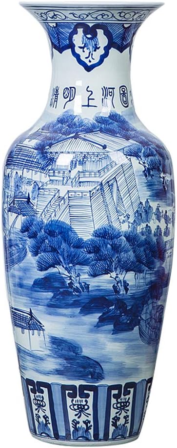 Vasen Dioe Handbemalte Blaue Und Weisse Porzellanvase 90 Cm Jingdezhen Antike Keramik Qingming Shanghe Karte Flur Wohnzimmer Dekoration Geschenk Amazon De Kuche Haushalt