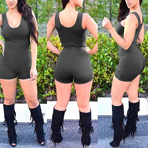 Women Bodysuit One Piece Jumpsuit Romper Body Suit Bodycon Yoga Sexy Tank Top Shorts Pants Catsuit Sport Workout Black (Black, XL)