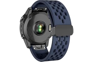 ISABAKE Air-holes Silicone Quick Fit 26MM Watch Band for Garmin Fenix 7X/6X/5X/3, Soft Sport Wristband Strap with Fold-over Magnetic Closure for Instinct 2X / Enduro