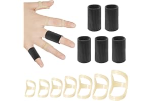 ASTWEU 7pcs Oval Finger Splint and 5pcs Finger Sleeve, Trigger Finger Splint Brace, Thumb Brace, Lightweight Thumb Splint for
