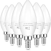 Brightever E12 LED Bulbs, 6W Dimmable Chandelier Light Bulbs for Small Base | C37 Candelabra Light Bulbs for Ceiling Fan Pendant Lights,5000K Daylight White,6-Pack