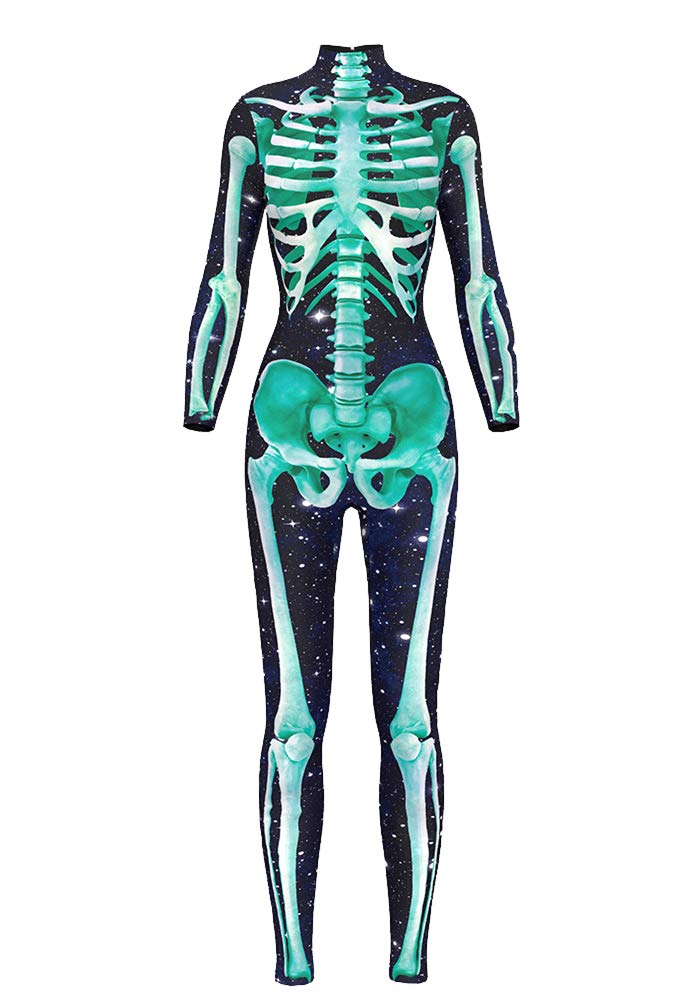 Honeystore Women's Halloween Skeleton Catsuit Costume 3D Stretch Skinny Bodysuit