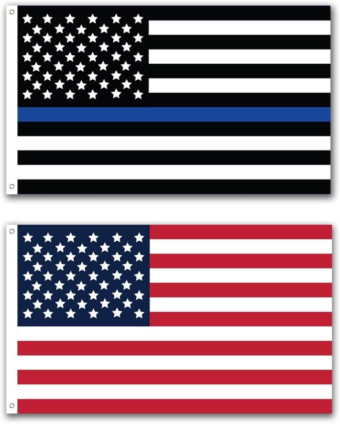 2 Pack -- Thin Blue Line and U.S. American Flag -- 3x5 Foot with Grommets -- Honoring Our Men and Women of Law Enforcement -- Show Pride for Your Local Police