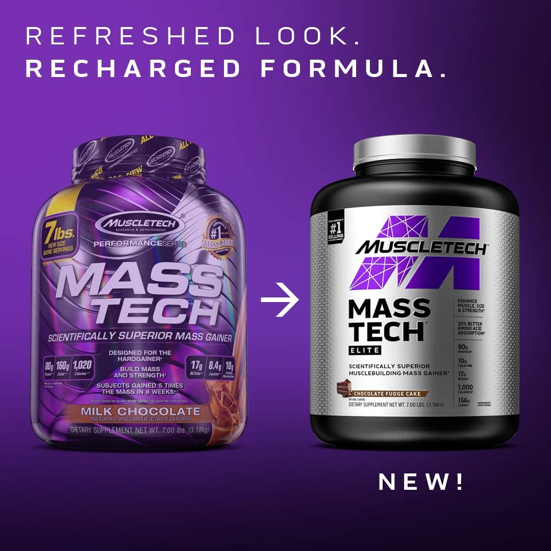 Mass Gainer Whey Protein Powder + Creatine | MuscleTech Mass-Tech Elite | Muscle Builder Whey Protein Powder | Max-Protein Weight Gainer for Men & Women | Chocolate, 7 lbs (packaging may vary): Health & Personal Care