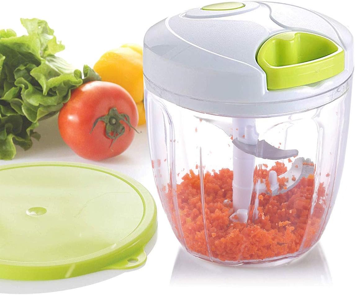 Smile Mom Manual Food Chopper, Quick Hand Pull Vegetable Chopper/Mincer(3 cup) for Onions/Garlic/Herbs/Meats/Salad with Storage Lids