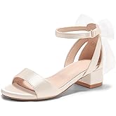 Coutgo Girls Dress Shoes Sandals Chunky Low Heels Bow Ankle Strap Flower Girl Wedding Party Shoes