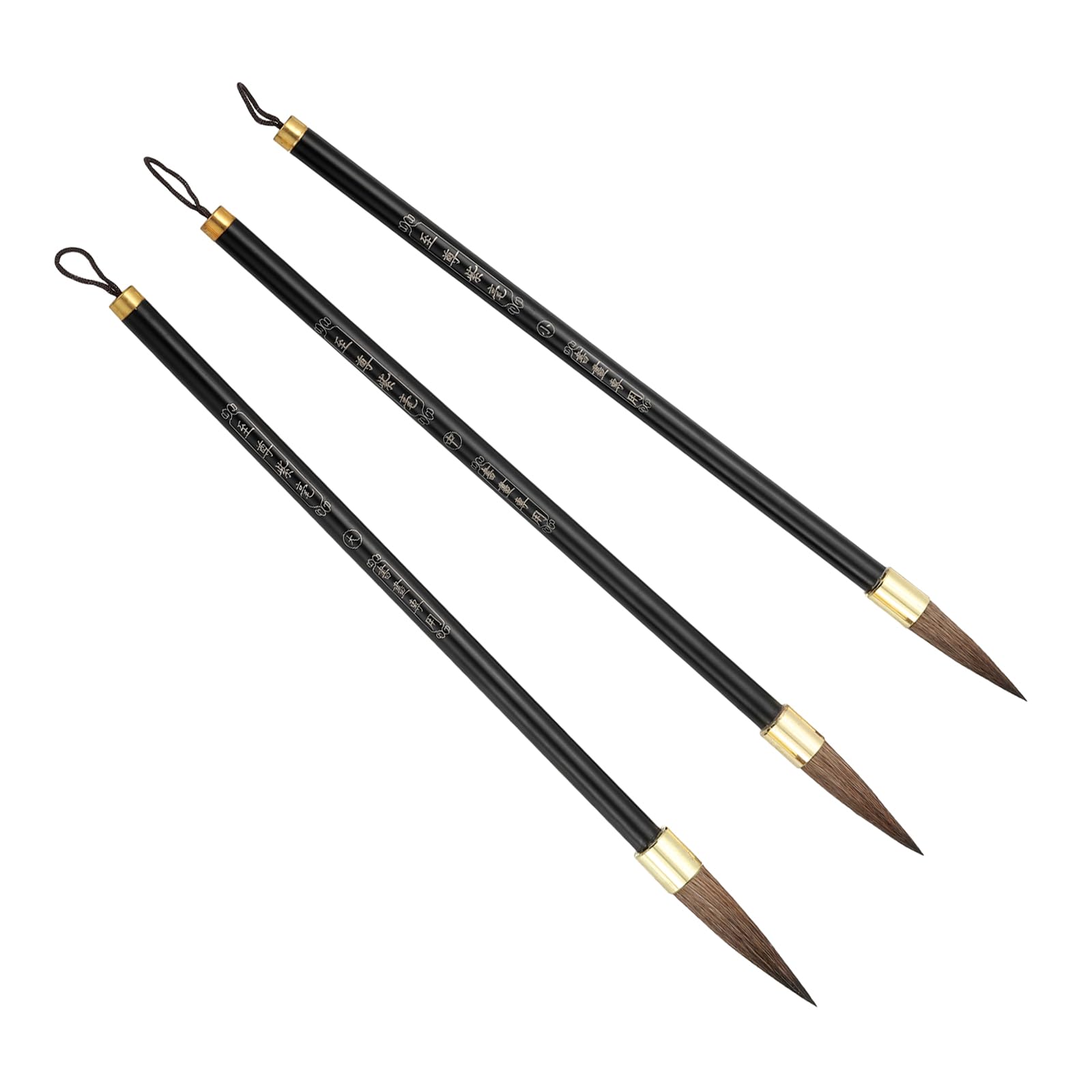 PATIKIL Calligraphy Brush, 3 Pack Watercolor Ink Painting Calligraphy Writing Brush Drawing Art Brush Metal Rod Handle for Beginner 3 Size Kit, Black