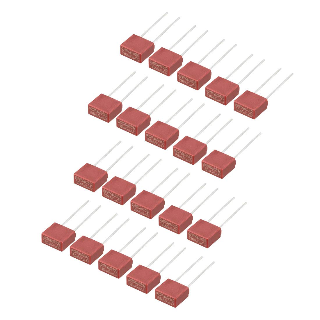 sourcing map 20Pcs DIP Mounted Miniature Square Slow Blow Micro Fuse T0.5A 0.5A 250V Red