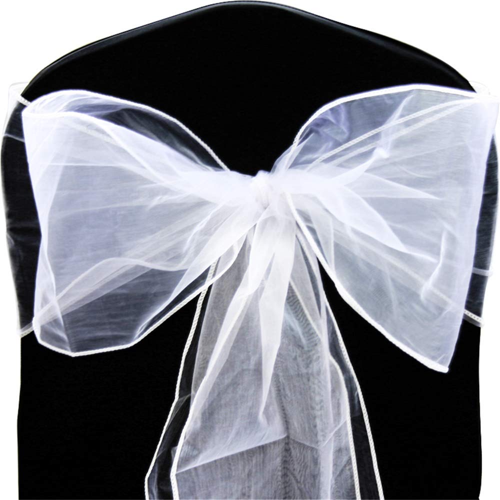 Time to Sparkle Pack of 50 Organza Sashes 22x280cm/9x110inch Wider Sash Fuller Bows Chair Cover Bows Sash for Wedding Party Birthday Decoration - White