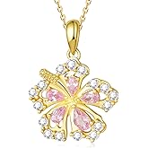 Cujiesp 925 Sterling Silver Hibiscus Necklace for Women - Hawaiian Flower Pendant Dainty Hypoallergenic Floral Jewelry Birthday Gift