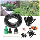 PATHONOR Drip Irrigation Kits, Plant Watering Kit with 50ft 1/4" Blank Distribution Tubing Hose, 5pcs Misters,10pcs Support Stakes,15pcs Barbed Fittings,Quick Adapter for Garden Flower Beds