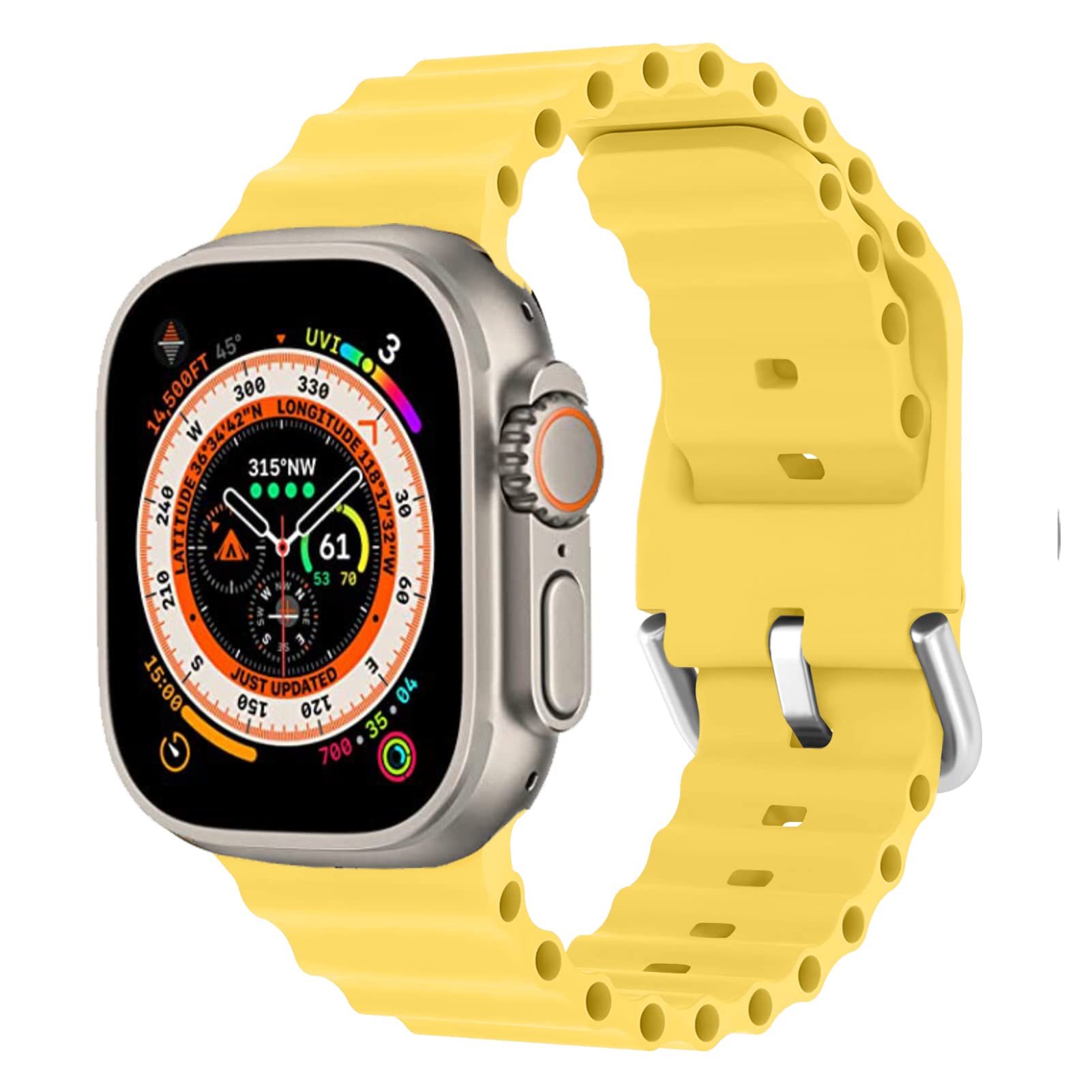 Ocean Band for Apple Watch Band 49mm 46mm 45mm 44mm 42mm(S 3/2/1) Women Men,iWatch Sport Strap Silicone Breathable Bracelet Wristband for Apple Watch 11 10 9 8 7 6 5 4 3 SE Ultra 3/2, Official Yellow