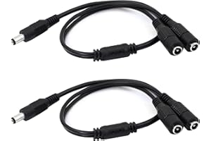 GINTOOYUN DC Y Splitter Cable 1 Male to 2 Female,5.5mm x 2.1mm DC Power Extension Adapter Cable,for CCTV Surveillance Cameras,Surveillance Routers,DVR,and More（2PCS