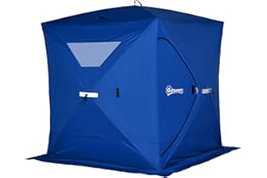 Outsunny 2-4 People Pop-Up Portable Tent - Ice Fishing Shelter with Two Doors, Windows and Vents, Winter Fishing Shanty