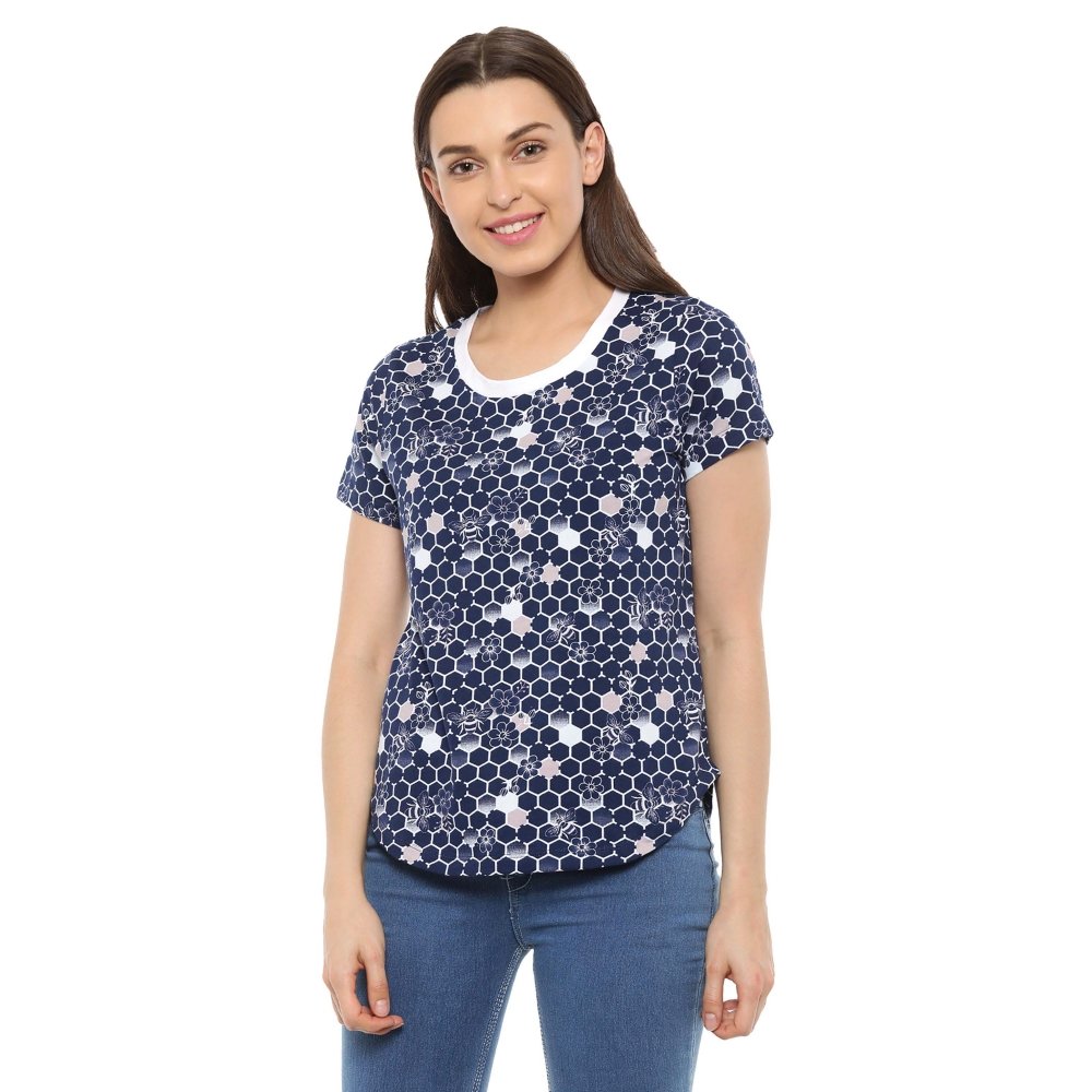 mystere paris womens round neck printed top