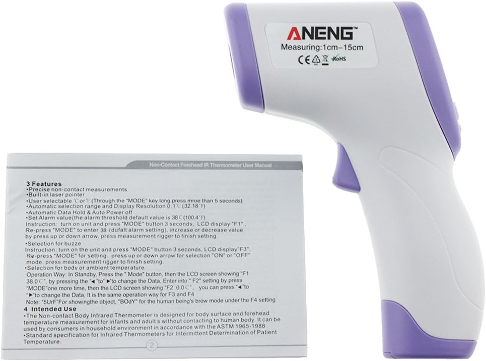 Non-Contact IR Infrared Thermometer with Digital LCD Display for The Front Body Temperature, Purple