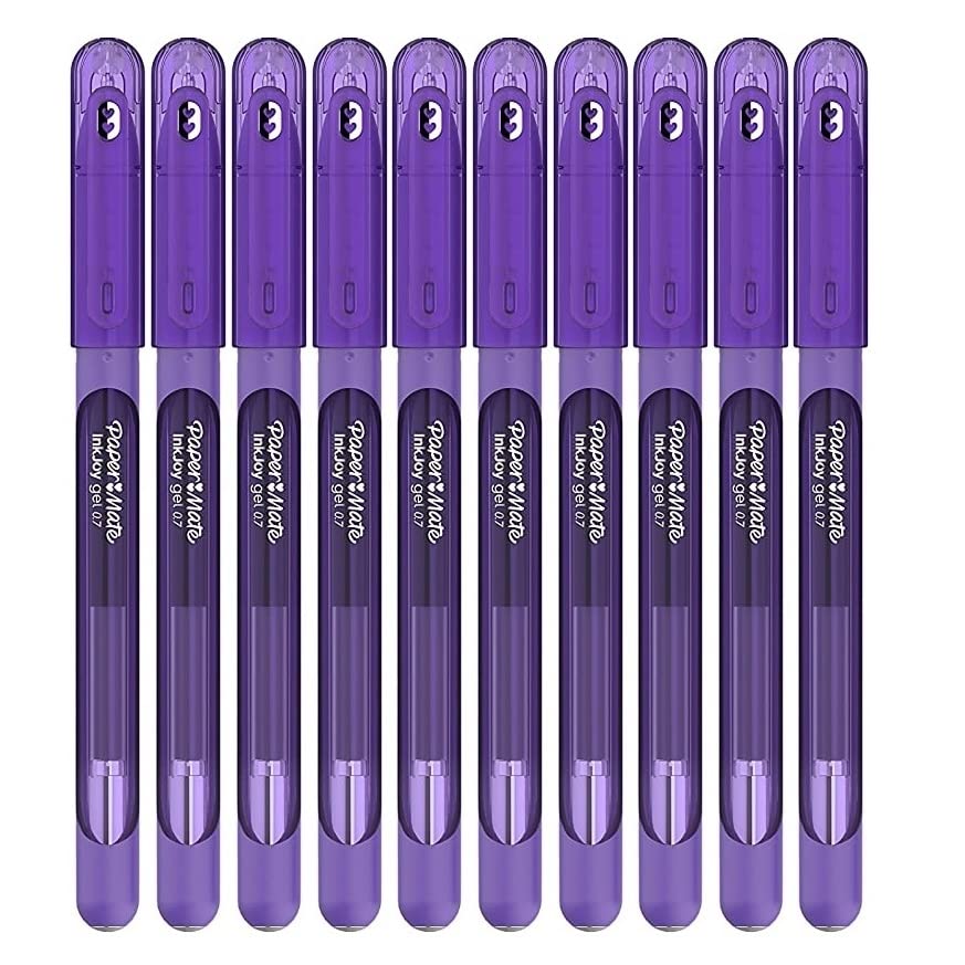 Newell Brands Paper Mate InkJoy Capped Gel Ink Pens Assorted Colours 0.7mm Medium Point Nib Tip Adult Colouring Set (Purple), 10 Count (Pack of 1)