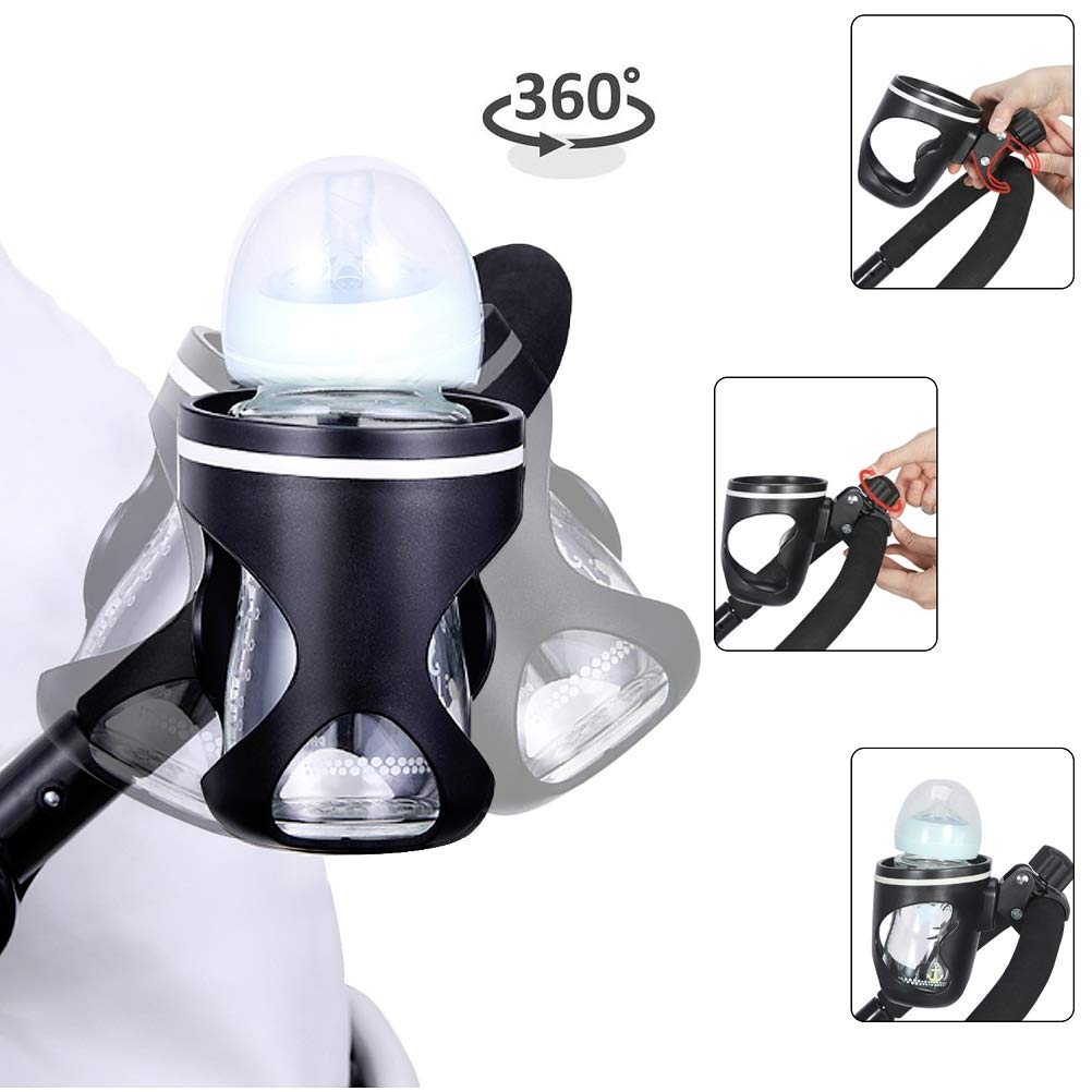Pack of 2 Stroller Drink Holders, Universal Cup Holder for Bikes, Wheelchairs and Trolleys with 360-degree Rotation: Baby