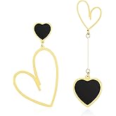 Linawe Titanium Stainless Steel Heart Dangle Earrings for Women - Trendy, Gold/Silver/Rose Gold Big Drop, Mismatched Love, Asymmetrical