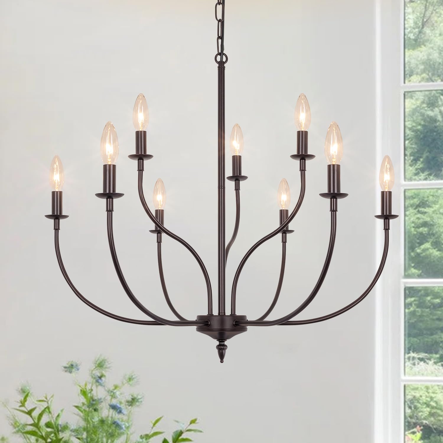 Photo 1 of Rviezza 9-Light Farmhouse Chandelier for Dining Room, 2-Tier Oil Rubbed Bronze Chandelier, Rustic Industrial Modern Chandelier for Living Room, Bedroom, Entryway, Kitchen