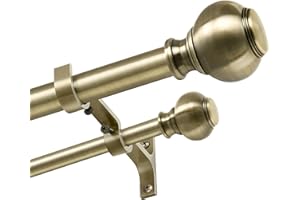 FUMLYATE 1 Inch Double Curtain Rods 36 to 72 Inches, Adjustable Telescoping Window Drapery Rod, Dual Heavy Duty Curtain Rods with Iron-Finials for Sliding Glass Door, Patio, Bedroom, Kitchen, Antique Bronze