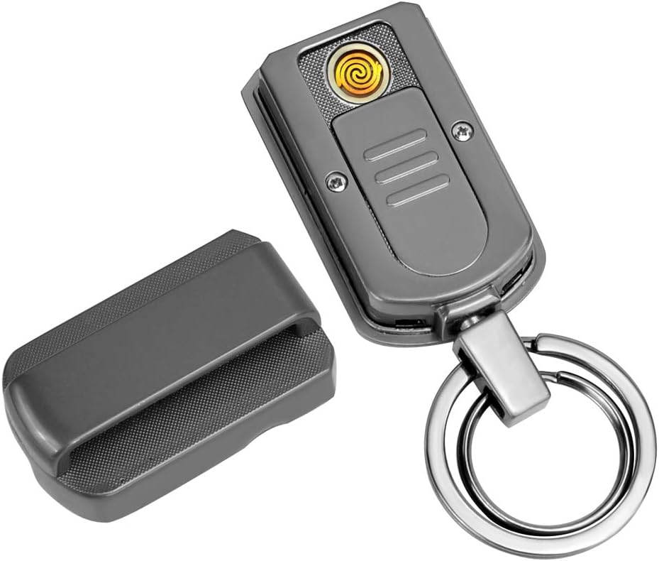 Creative Keychain Lighter with Unique Design Magnet Buckle, Flameless Windproof Electric Cigarette Lighter with Charging Cable, 2 Key Rings and Gift Box