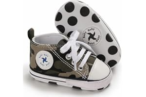 ORAWU Newborn Baby Girls Boys Canvas Shoes Infant Soft Sole Slip On First Walkers Sneaker Toddler Flat Loafers High Top Crib Denim Unisex Moccasins Shoe