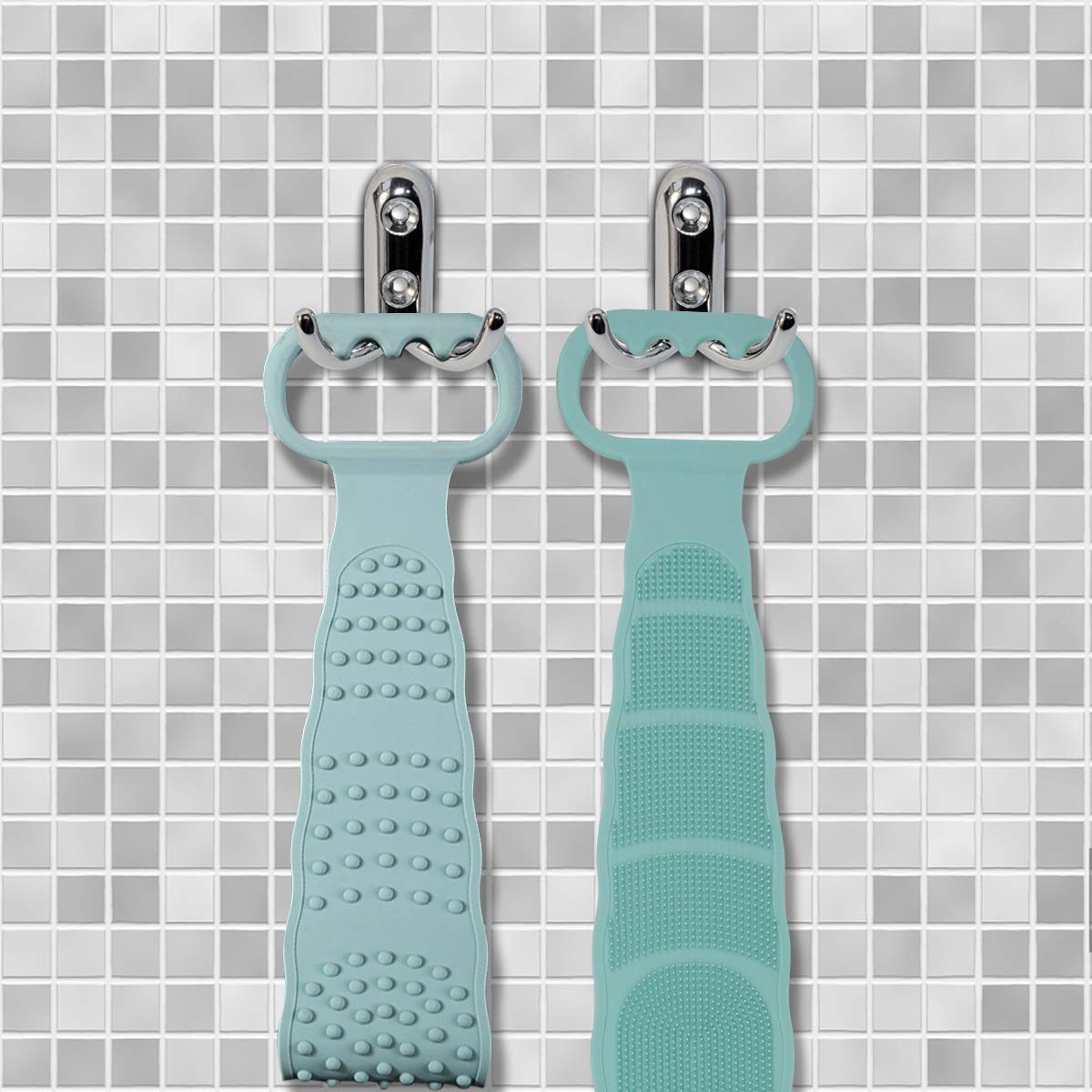 Silicone Bath Body Brush, Exfoliating Long Double Side Silicone Body Back Scrubber, Strong Rub Back Mud Silica Gel Bath Towel, Easy to Clean, Telescopic Flexibility for Women and Teenagers (Green) : Beauty