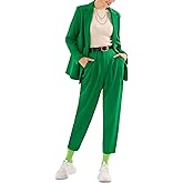 EXLURA Women's Business Blazer and High Elastic Waist Pant Suit Set Loose Fit Casual Fall Winter 2 Piece Suits for Work