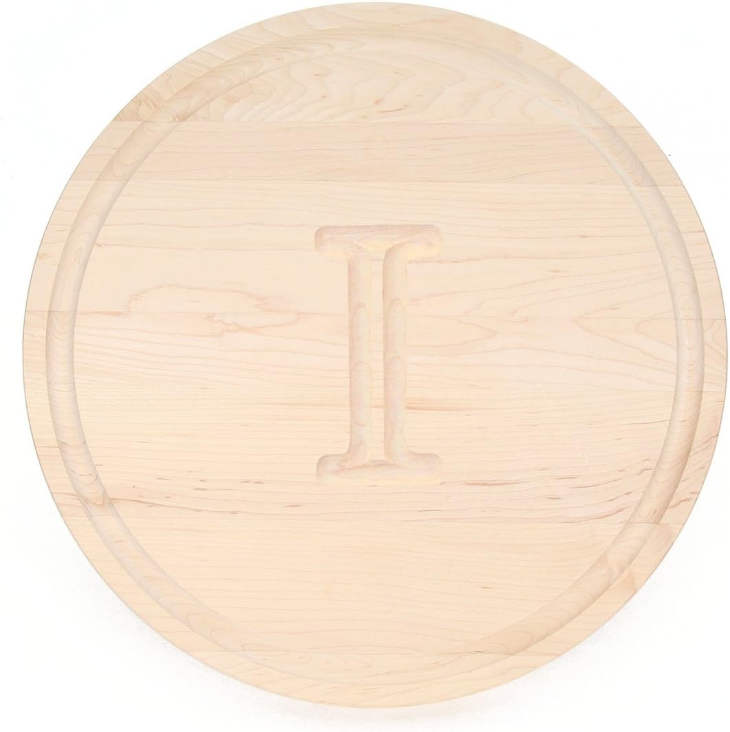 BigWood Boards Cutting Board, Monogrammed Cutting Board, Small Round Cheese Board, Maple Wood Serving Tray, "I"