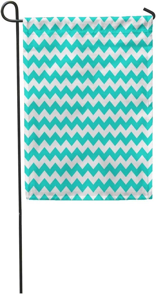 Tarolo Decoration Flag Abstract Chevron Zigzag Striped Pattern in Turquoise Blue and White Chic Classic Colors Thick Fabric Double Sided Home Garden Flag 12" W x 18" H