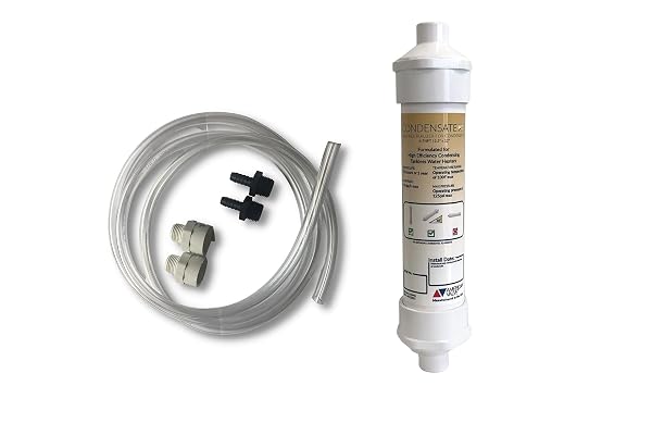 AMERICAN VALVE CONDENSATERX CONDENSATE NEUTRALIZER FORMULATED FOR HIGH-EFFICIENCY CONDENSING BOILERS AND TANKLESS HEATERS, WHITE