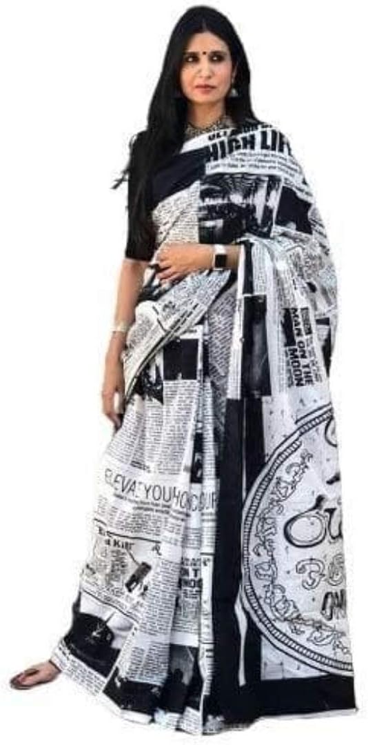 Buy Women and Girl's Newspaper Print Black and White Cotton mulmul