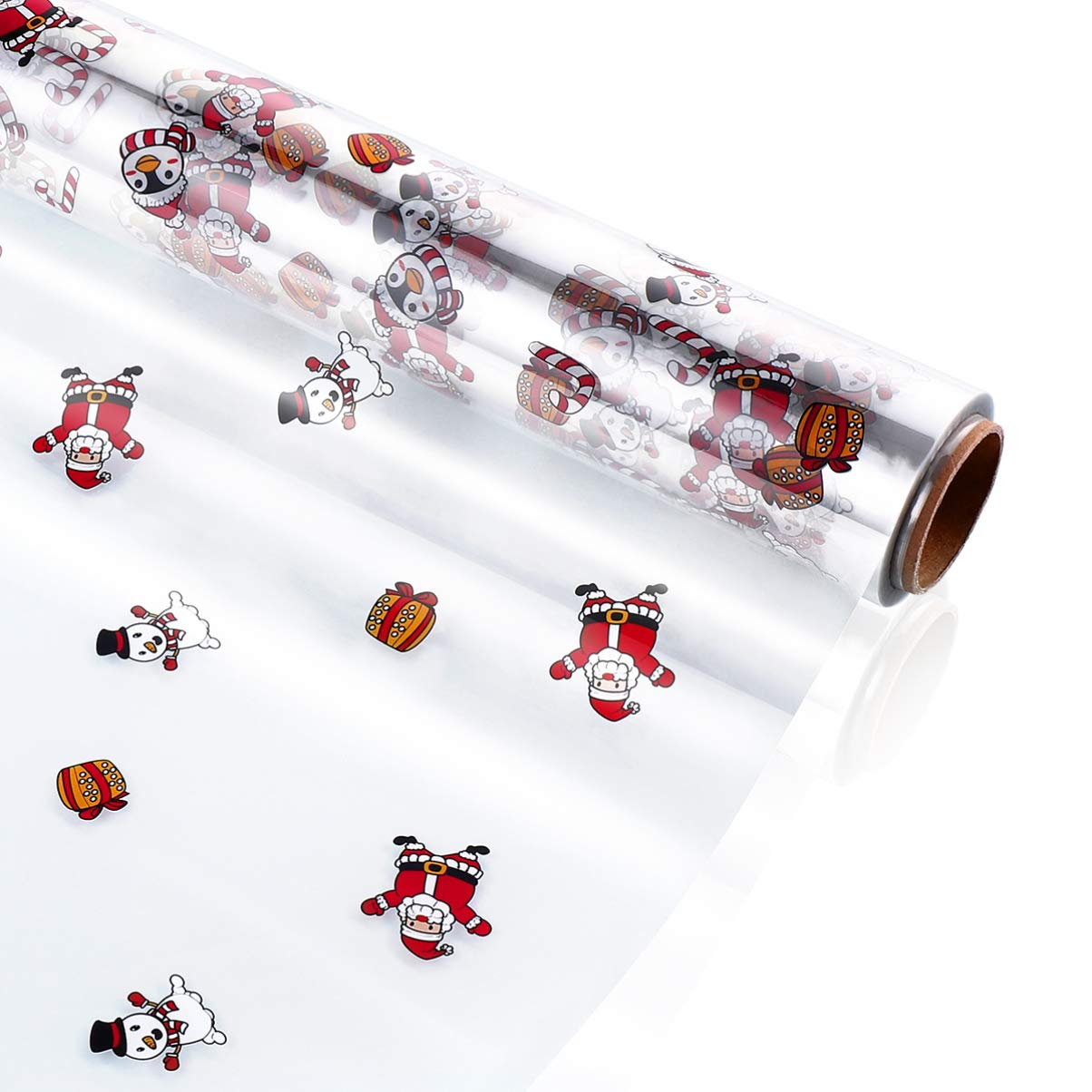 Christmas Cellophane Wrap, 2.5Mil Thickness, 3000x40cm, Santa Claus Pattern Design, Cellophane Wrapper, Wrap Roll for Baskets Arts Crafts
