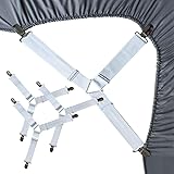 RayTour Bed Sheet Holder Straps, Adjustable Bed Sheet Fastener and 3 Way Mattress Cover Holder Fasteners The Triangle Bed Sheet Keeper with Heavy Duty Grippers Clips (Triangle White Set of 4)