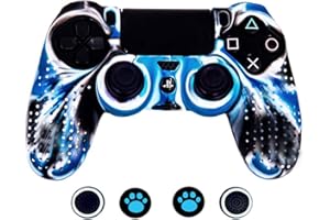 Taifond Anti-Slip Silicone Controller Cover Protective Skins for PS4/SLIM/PRO Controller with 4 Thumb Grip Caps (White&Blue)